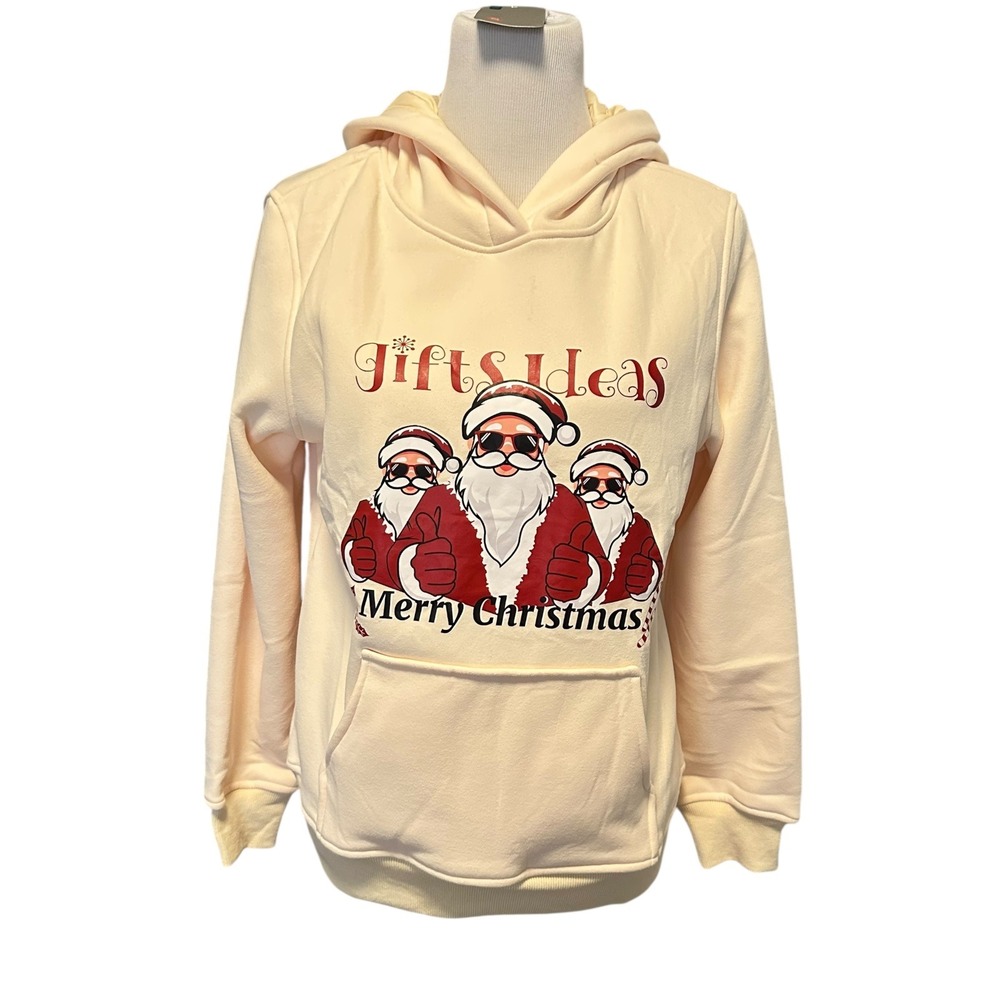 Womens Cream Christmas Santa Graphic Hoodie Sweatshirt‎ Size S